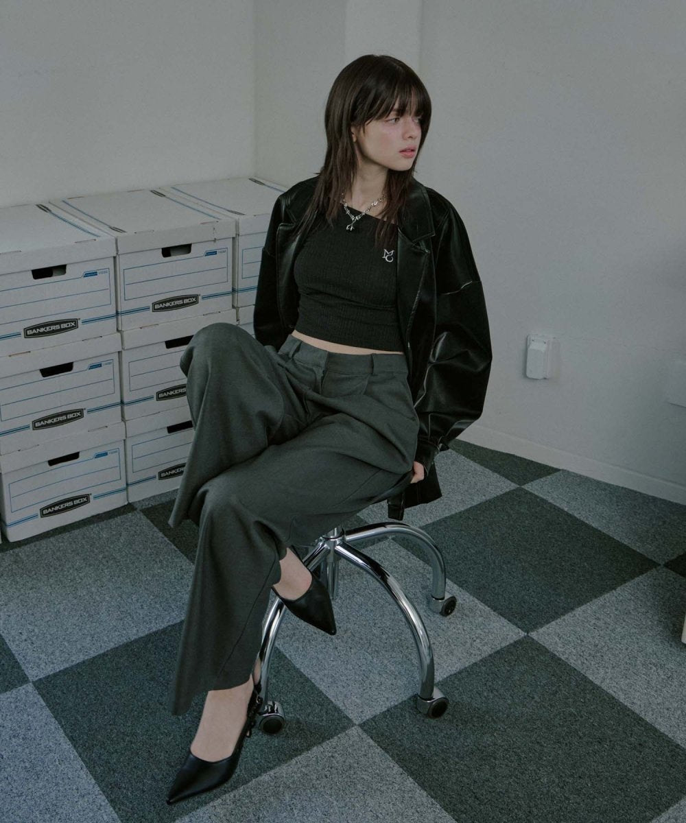 Wool Blend semi wide pants Charcoal (moiremoa) @SEOUL