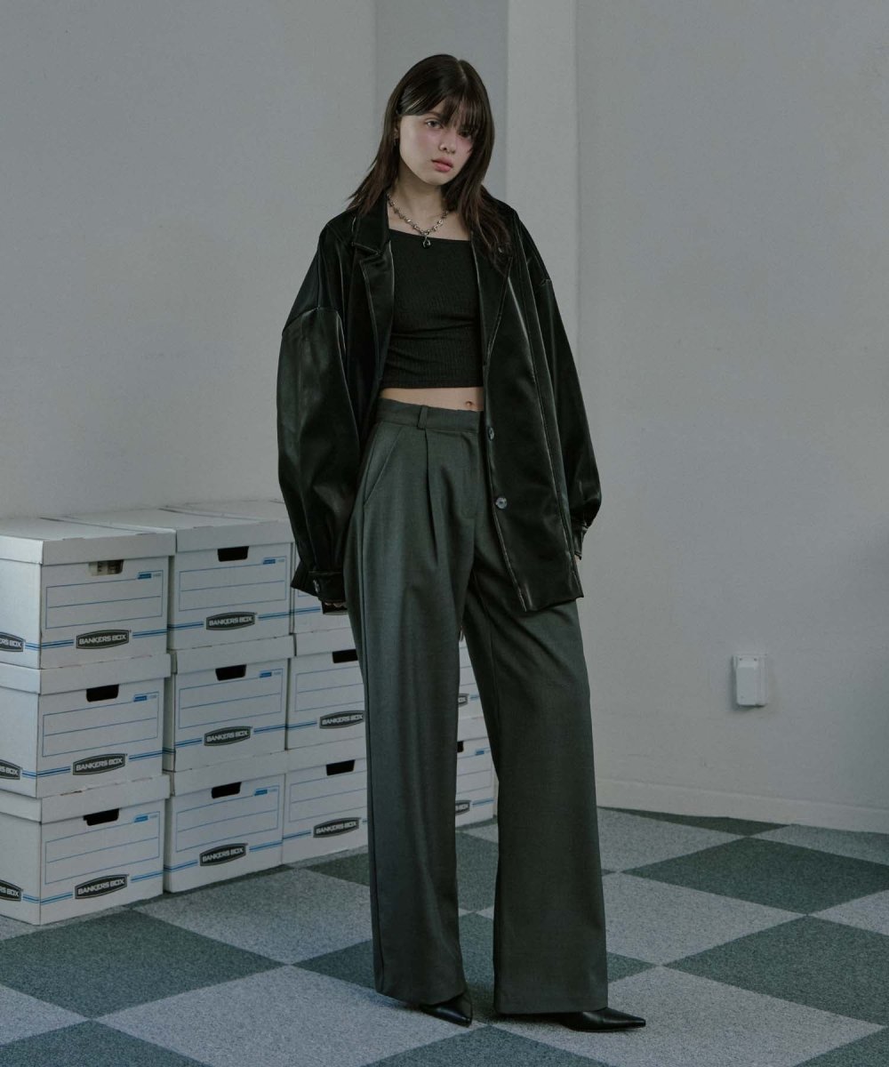 Wool Blend semi wide pants Charcoal (moiremoa) @SEOUL