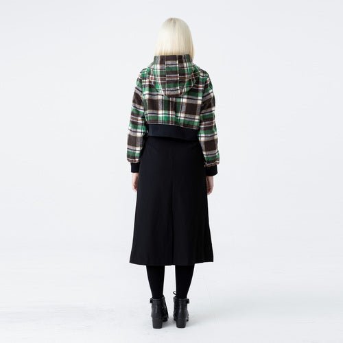 Wool check crop color combination hooded zip - up jumper (wundergeist777) @SEOUL