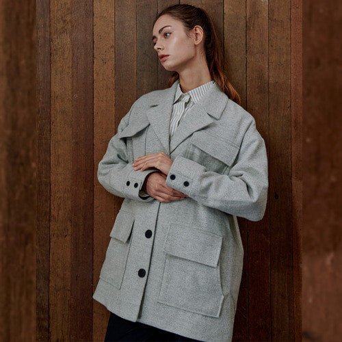 Wool outer pocket half coat gray (wundergeist777) @SEOUL
