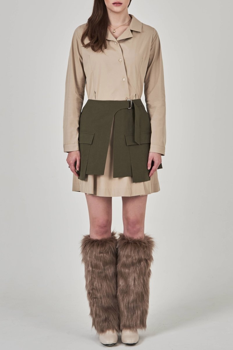 POCKET BELTED DRESS-ベージュ - @SEOUL