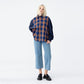 Check color combination balloon sleeve sweatshirt navy (wundergeist777) ＠SEOUL