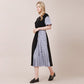 Check color combination unbalanced short sleeve long dress black (wundergeist777) ＠SEOUL