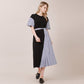 Check color combination unbalanced short sleeve long dress black (wundergeist777) ＠SEOUL