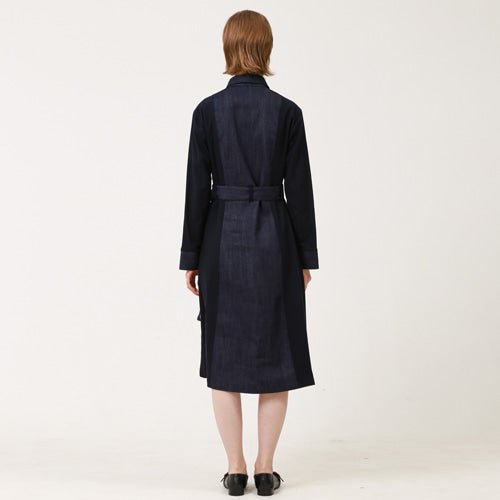 Denim color combination pleated long dress navy (wundergeist777) ＠SEOUL