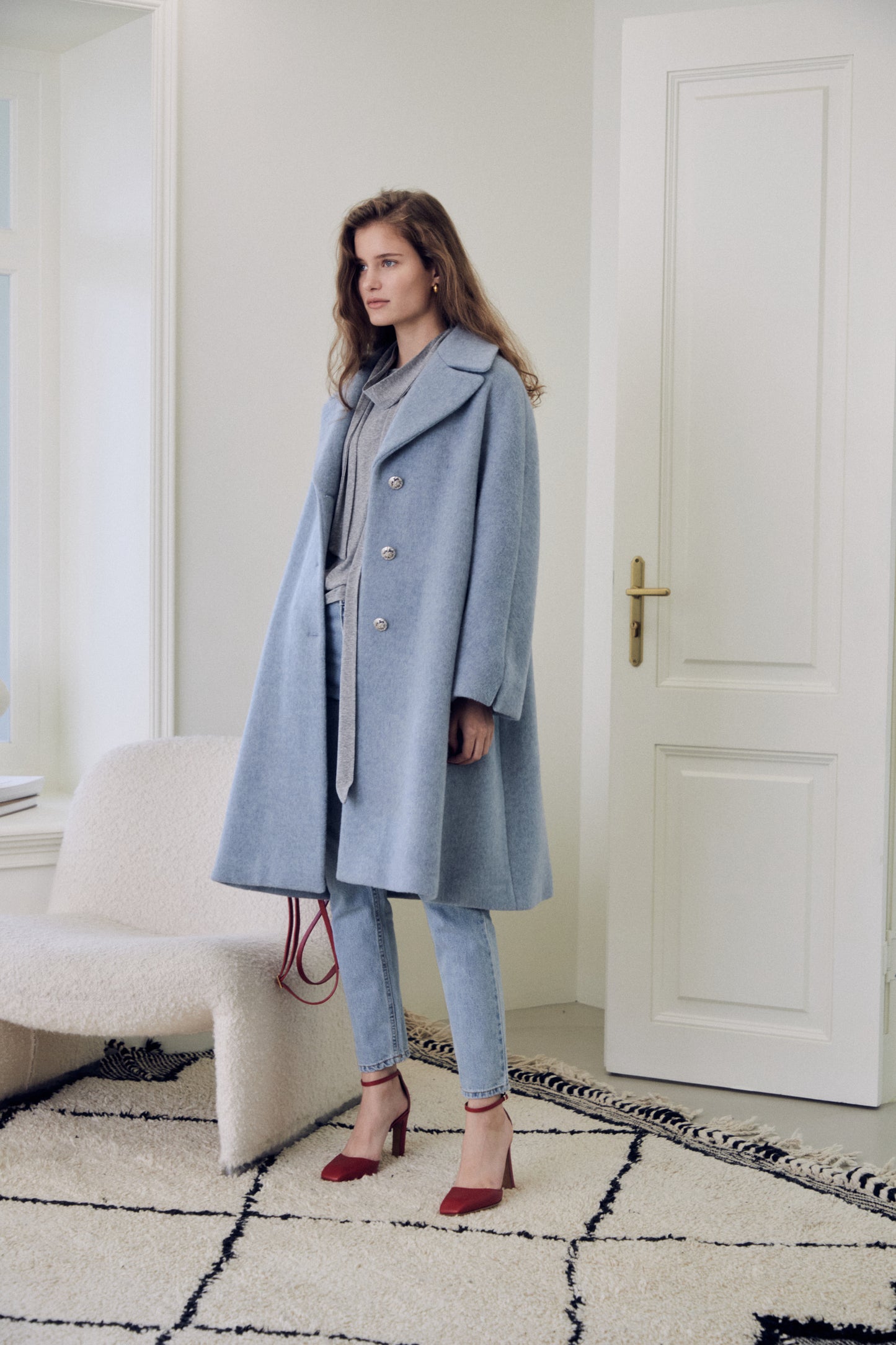 カシミアフレンチコート_ブルー CASHMERE FRENCH COAT_BL