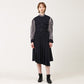 Jacquard color combination puff sleeve pleated long dress navy (wundergeist777) ＠SEOUL
