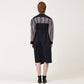 Jacquard color combination puff sleeve pleated long dress navy (wundergeist777) ＠SEOUL