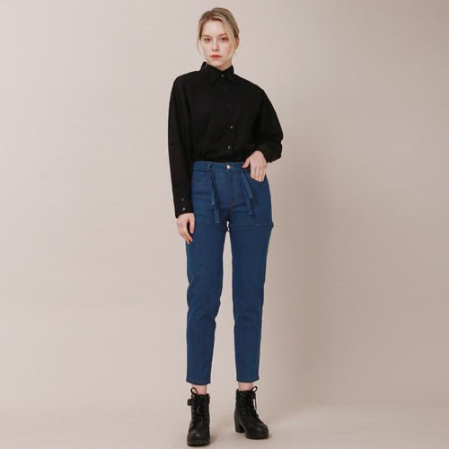Overfit wing collar balloon sleeve strap blouse black (wundergeist777) ＠SEOUL