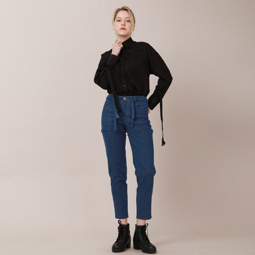 Overfit wing collar balloon sleeve strap blouse black (wundergeist777) ＠SEOUL