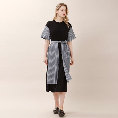 Overskirt color combination short sleeve long dress black (wundergeist777) ＠SEOUL