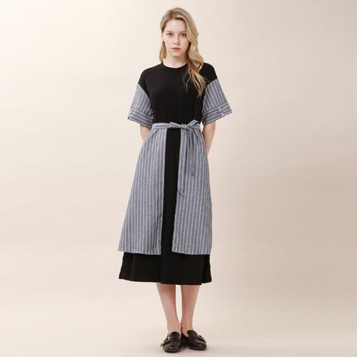 Overskirt color combination short sleeve long dress black (wundergeist777) ＠SEOUL