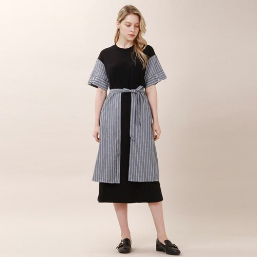Overskirt color combination short sleeve long dress black (wundergeist777) ＠SEOUL