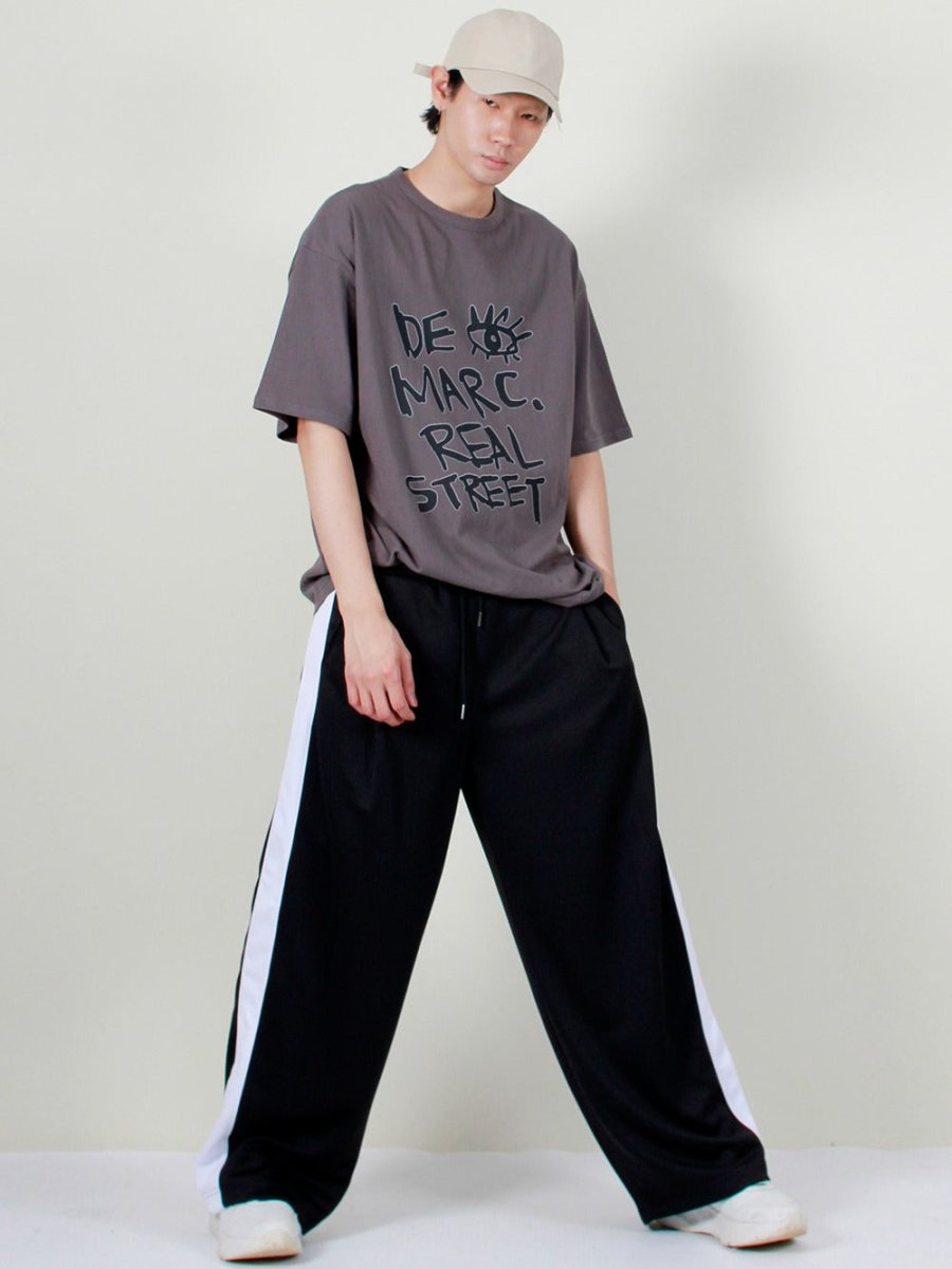 サイド配色ワイドワンタックトラックパンツ レッド (Demarc) ＠SEOUL