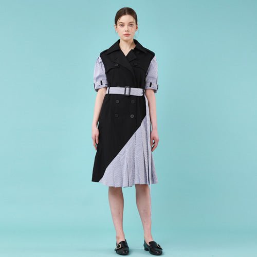 Puff short sleeve unbalanced trench dress (black) (wundergeist777) ＠SEOUL