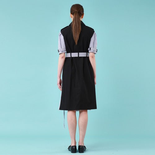 Puff short sleeve unbalanced trench dress (black) (wundergeist777) ＠SEOUL