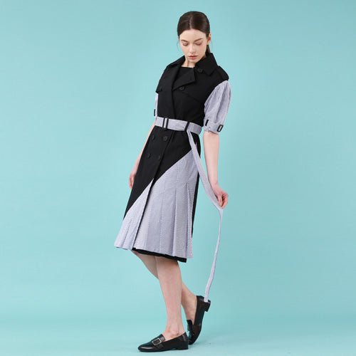 Puff short sleeve unbalanced trench dress (black) (wundergeist777) ＠SEOUL