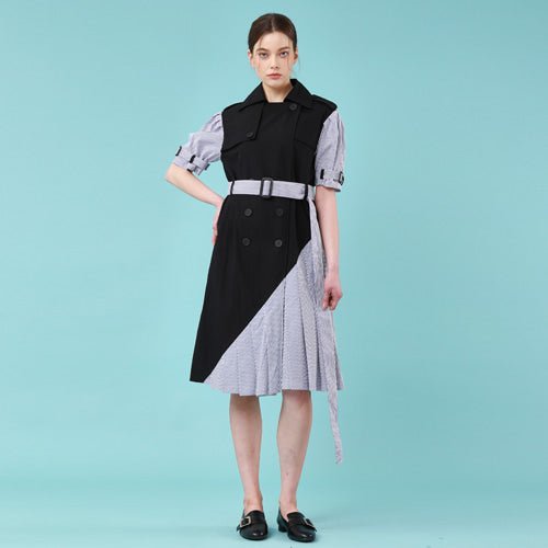 Puff short sleeve unbalanced trench dress (black) (wundergeist777) ＠SEOUL