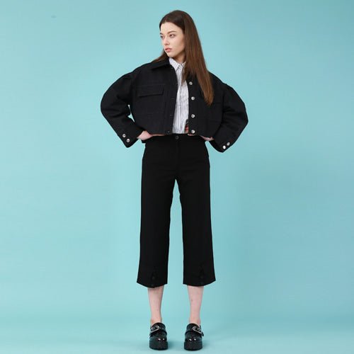 Puff sleeve crop black and blue denim jumper (wundergeist777) ＠SEOUL
