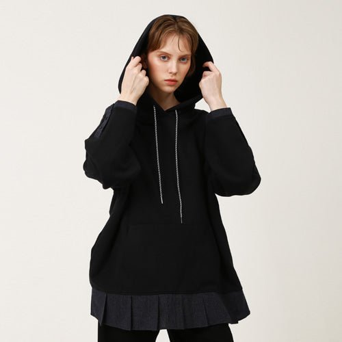 Puff sleeve overfit ruffle hoodie sweatshirt black (wundergeist777) ＠SEOUL