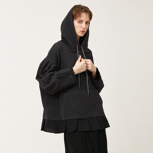 Puff sleeve overfit ruffle hoodie sweatshirt charcoal gray (wundergeist777) ＠SEOUL