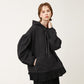 Puff sleeve overfit ruffle hoodie sweatshirt charcoal gray (wundergeist777) ＠SEOUL