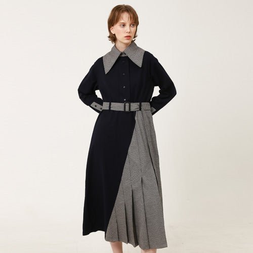 Puritan collar (cape collar) unbalanced long dress navy (wundergeist777) ＠SEOUL