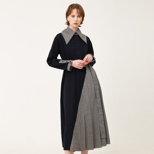 Puritan collar (cape collar) unbalanced long dress navy (wundergeist777) ＠SEOUL