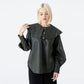 Raglan sailor collar bishop sleeve eco leather khaki blouse (wundergeist777) ＠SEOUL
