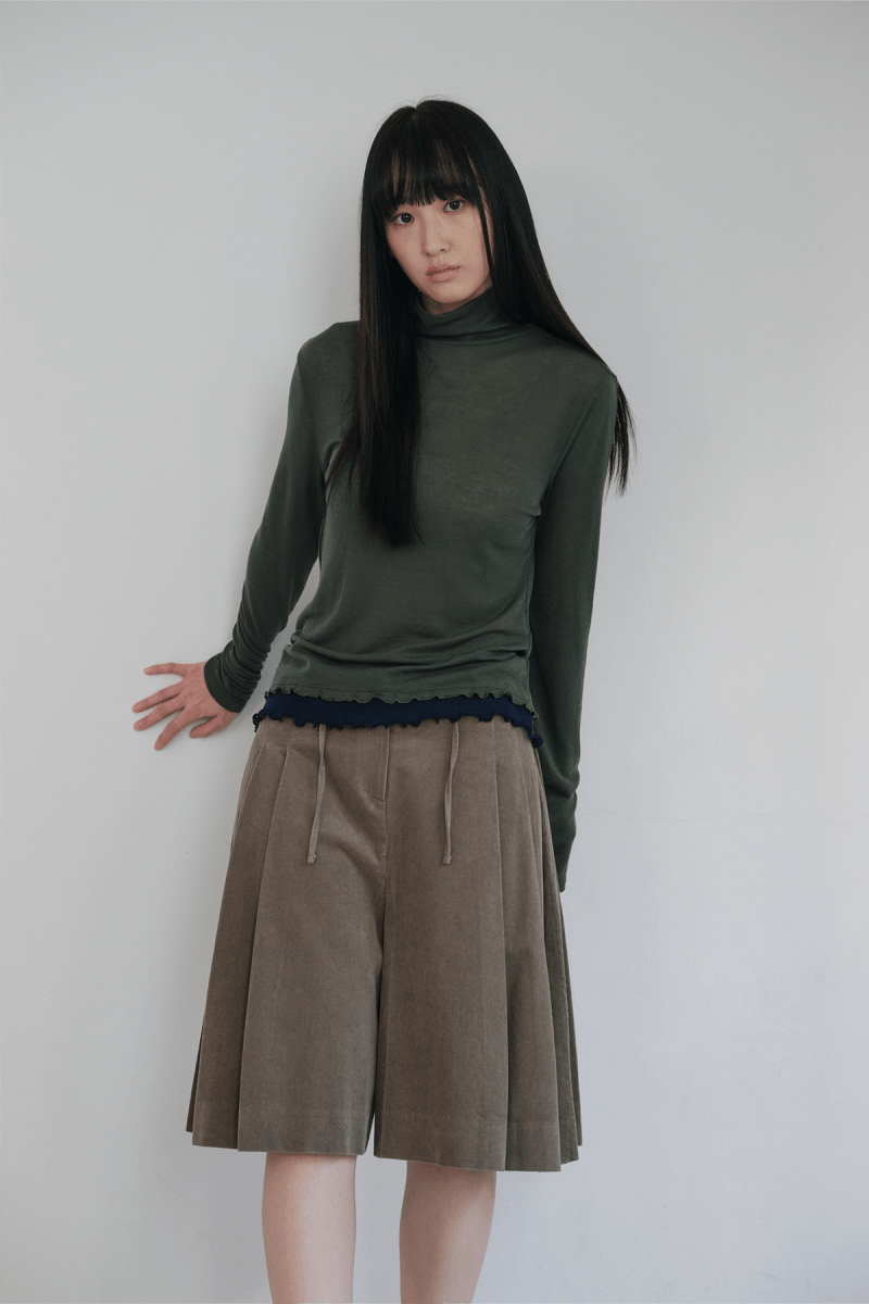 [Reorder] Corduroy pleated skirt pants (3colors)_Khaki (peep) ＠SEOUL