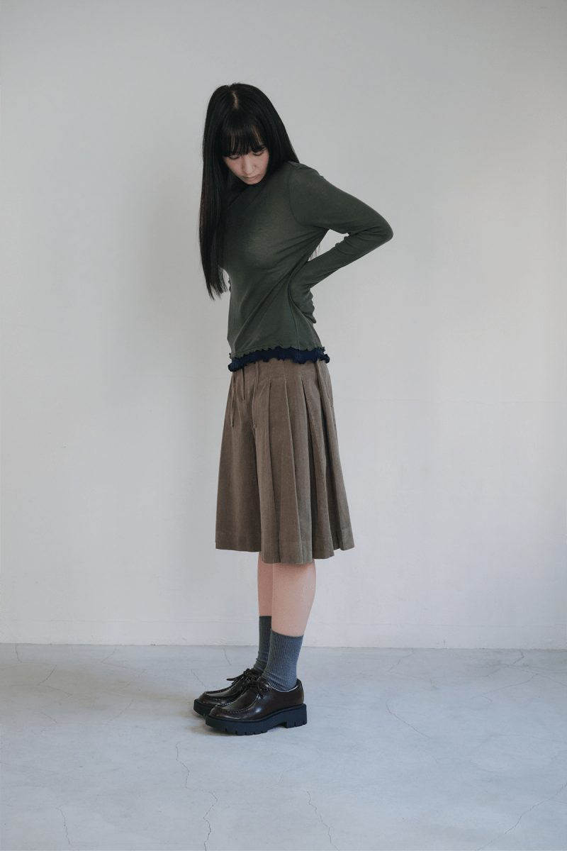 [Reorder] Corduroy pleated skirt pants (3colors)_Khaki (peep) ＠SEOUL