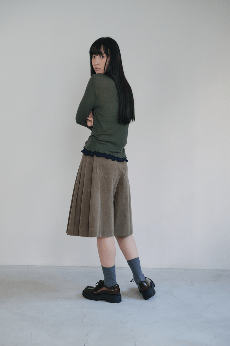 [Reorder] Corduroy pleated skirt pants (3colors)_Khaki (peep) ＠SEOUL