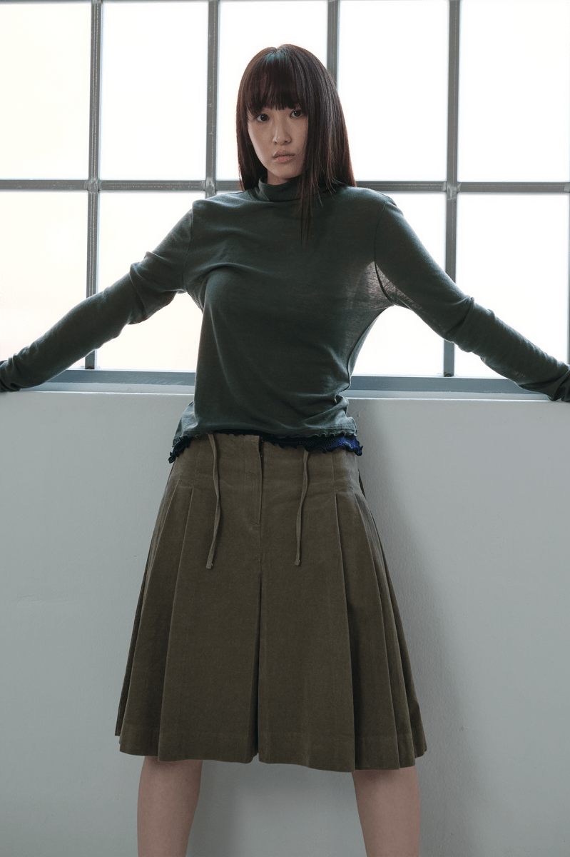 [Reorder] Corduroy pleated skirt pants (3colors)_Khaki (peep) ＠SEOUL