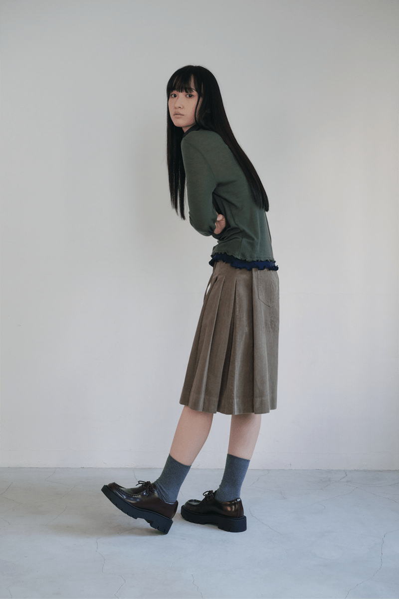 [Reorder] Corduroy pleated skirt pants (3colors)_Khaki (peep) ＠SEOUL
