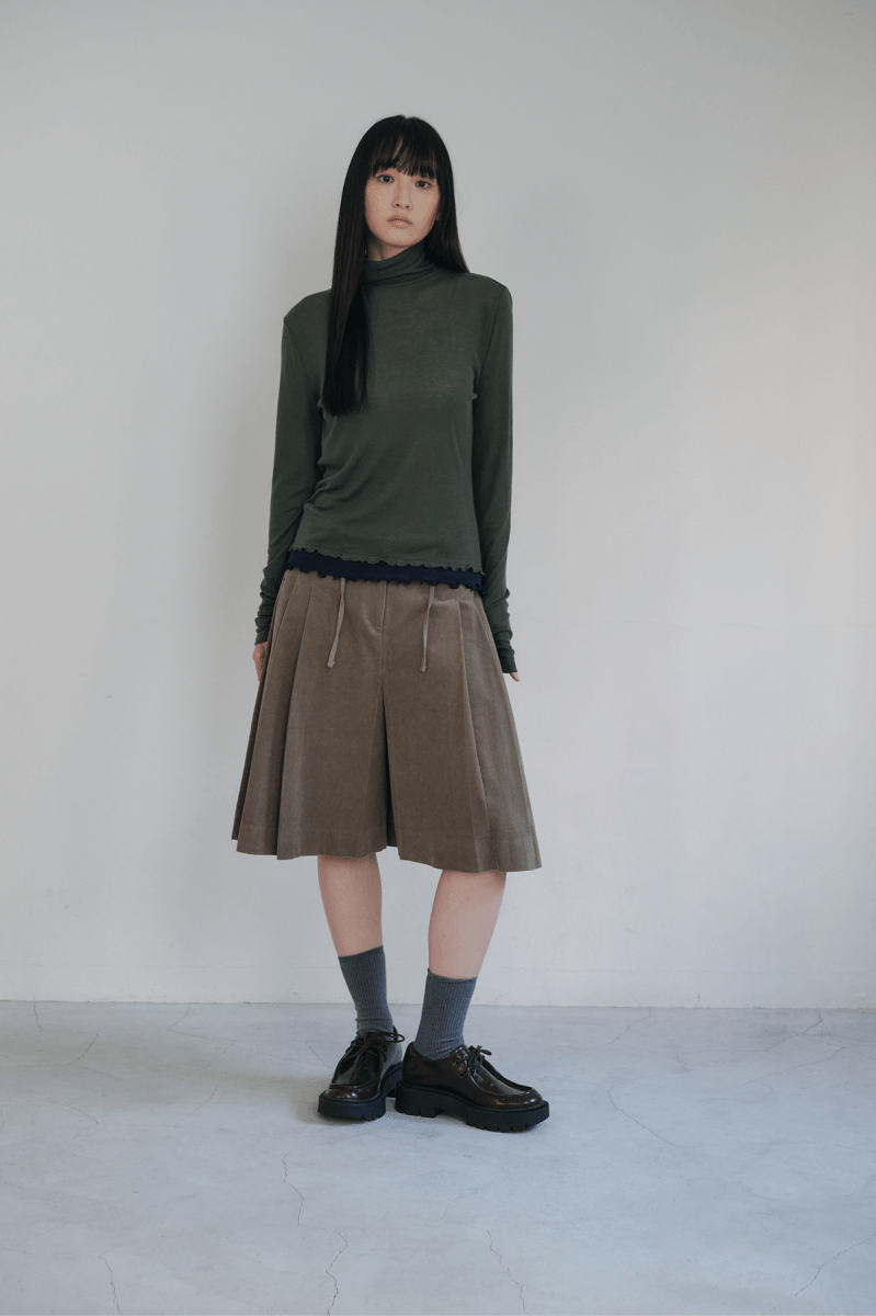 [Reorder] Corduroy pleated skirt pants (3colors)_Khaki (peep) ＠SEOUL