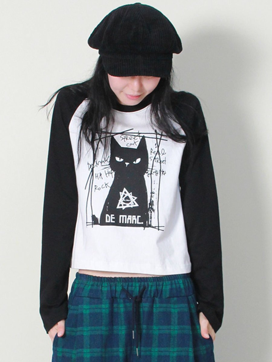 ボスキャット ラグラン セミクロップ 長袖Tシャツ アイボリー＆ブラック (Demarc) ＠SEOUL