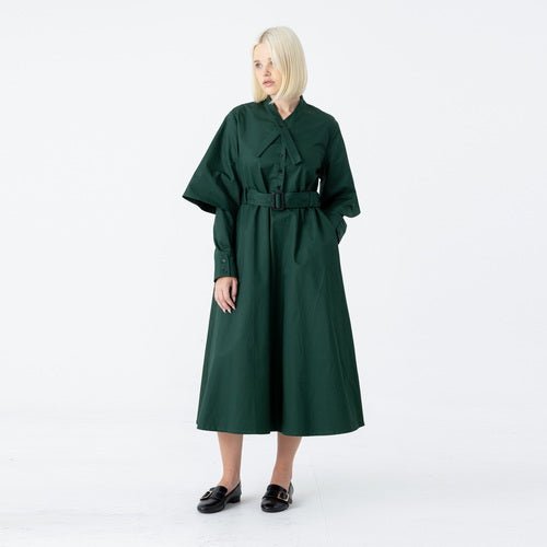 Tie neck collar flare long dress green (wundergeist777) ＠SEOUL