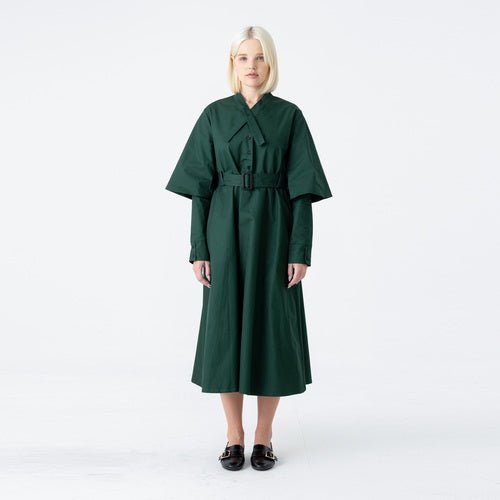 Tie neck collar flare long dress green (wundergeist777) ＠SEOUL