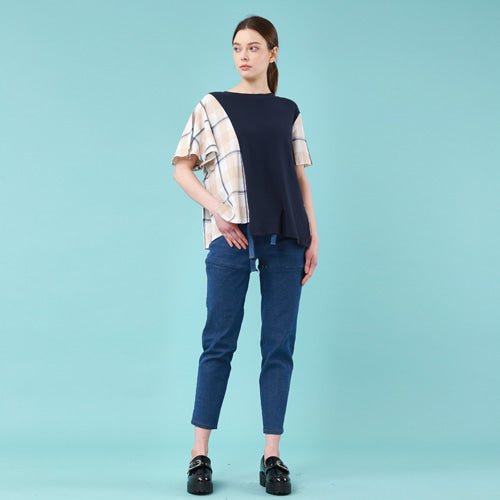 Unbalanced short sleeve t-shirt navy (wundergeist777) ＠SEOUL