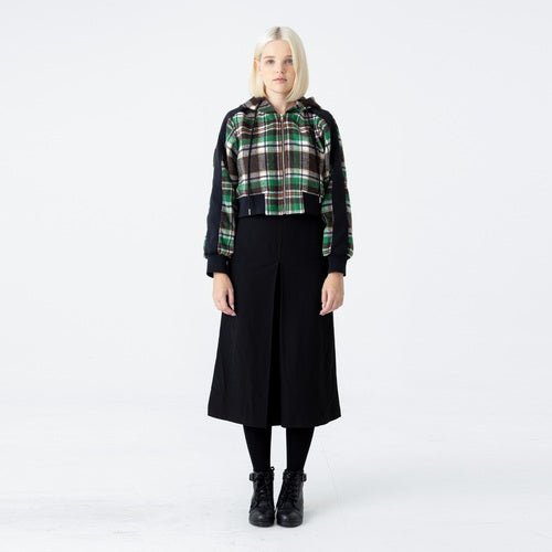 Wool check crop color combination hooded zip - up jumper (wundergeist777) ＠SEOUL