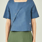BUTTON SHORT SLEEVED -ブルー - ＠SEOUL