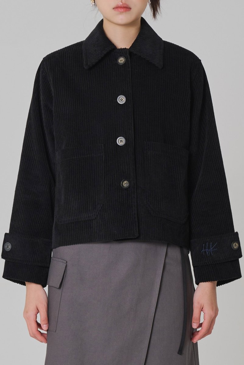 CORDUROY SHORT JACKET-ブラック - ＠SEOUL