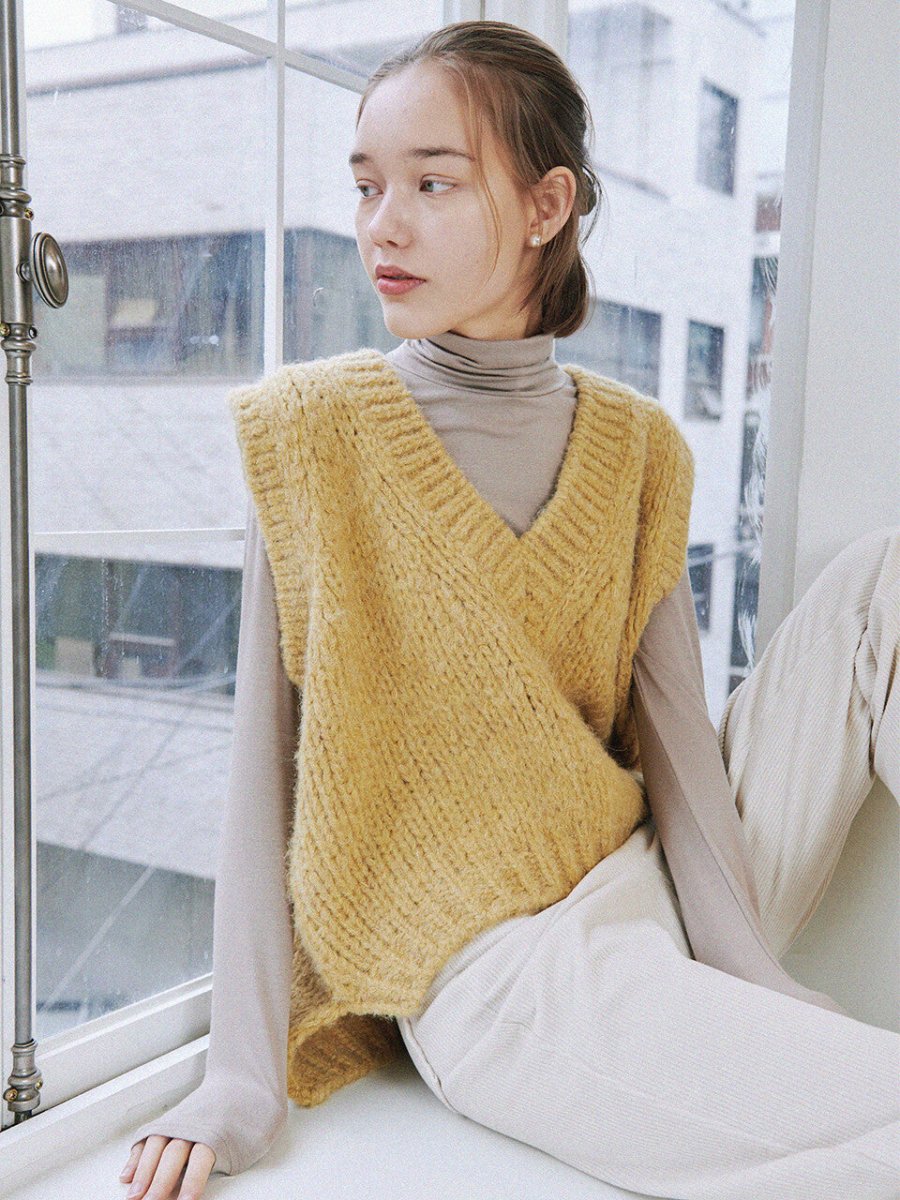 COTTON CANDY WOOL KNIT VEST_YELLOW - ＠SEOUL