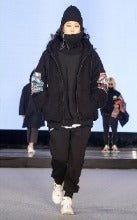 DOUBLE GRAPHIC FELT QUILTED HOODED JUMPER BLACK - ＠SEOUL