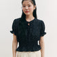 FLORAL SMOCKING CROP BLOUSE_BLACK - ＠SEOUL