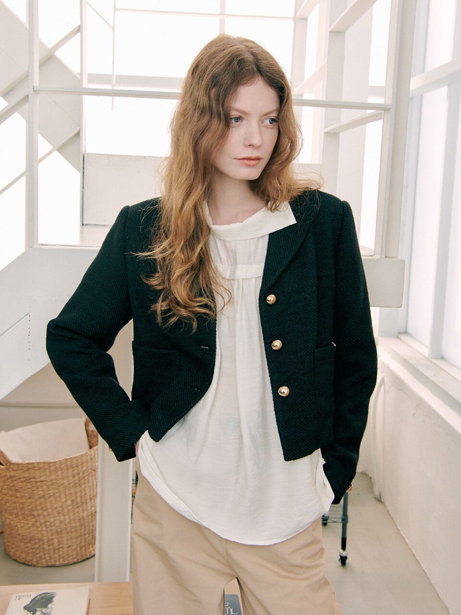HALF COLLAR TWEED JACKET_BLACK - ＠SEOUL