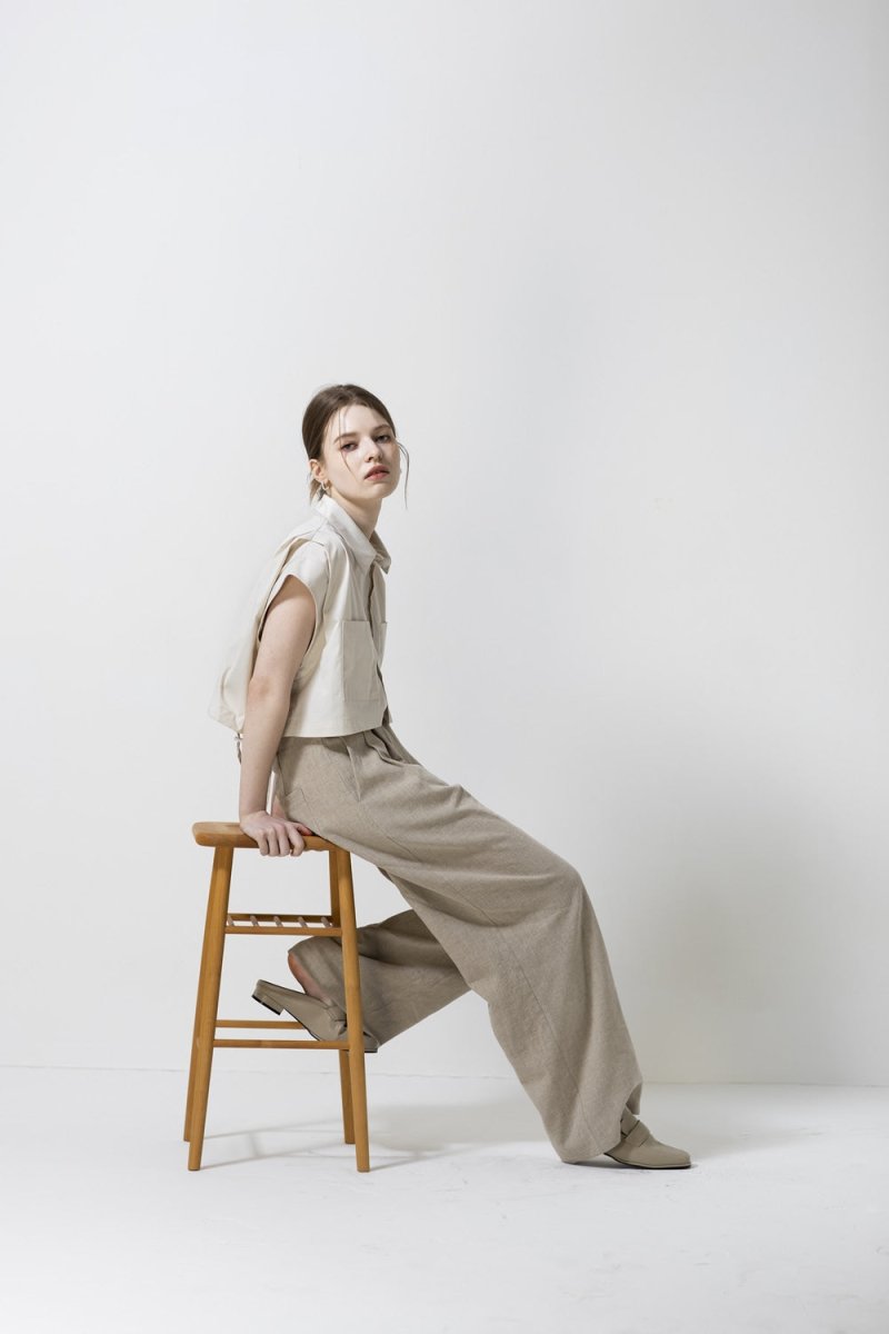 linen pin-tuck wide pants-beige - ＠SEOUL
