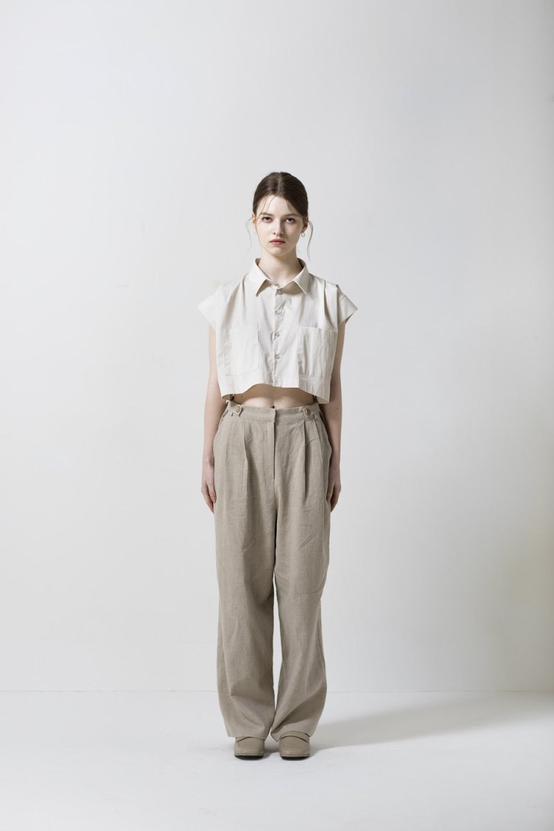 linen pin-tuck wide pants-beige - ＠SEOUL