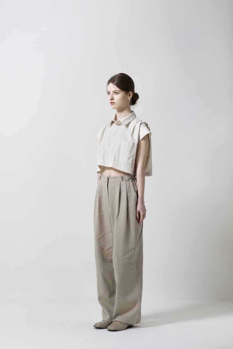 linen pin-tuck wide pants-beige - ＠SEOUL