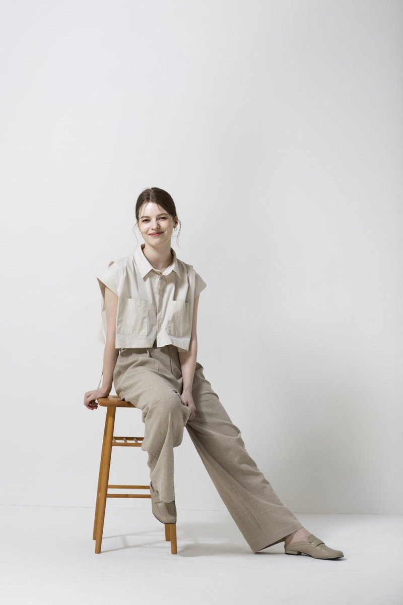 linen pin-tuck wide pants-beige - ＠SEOUL